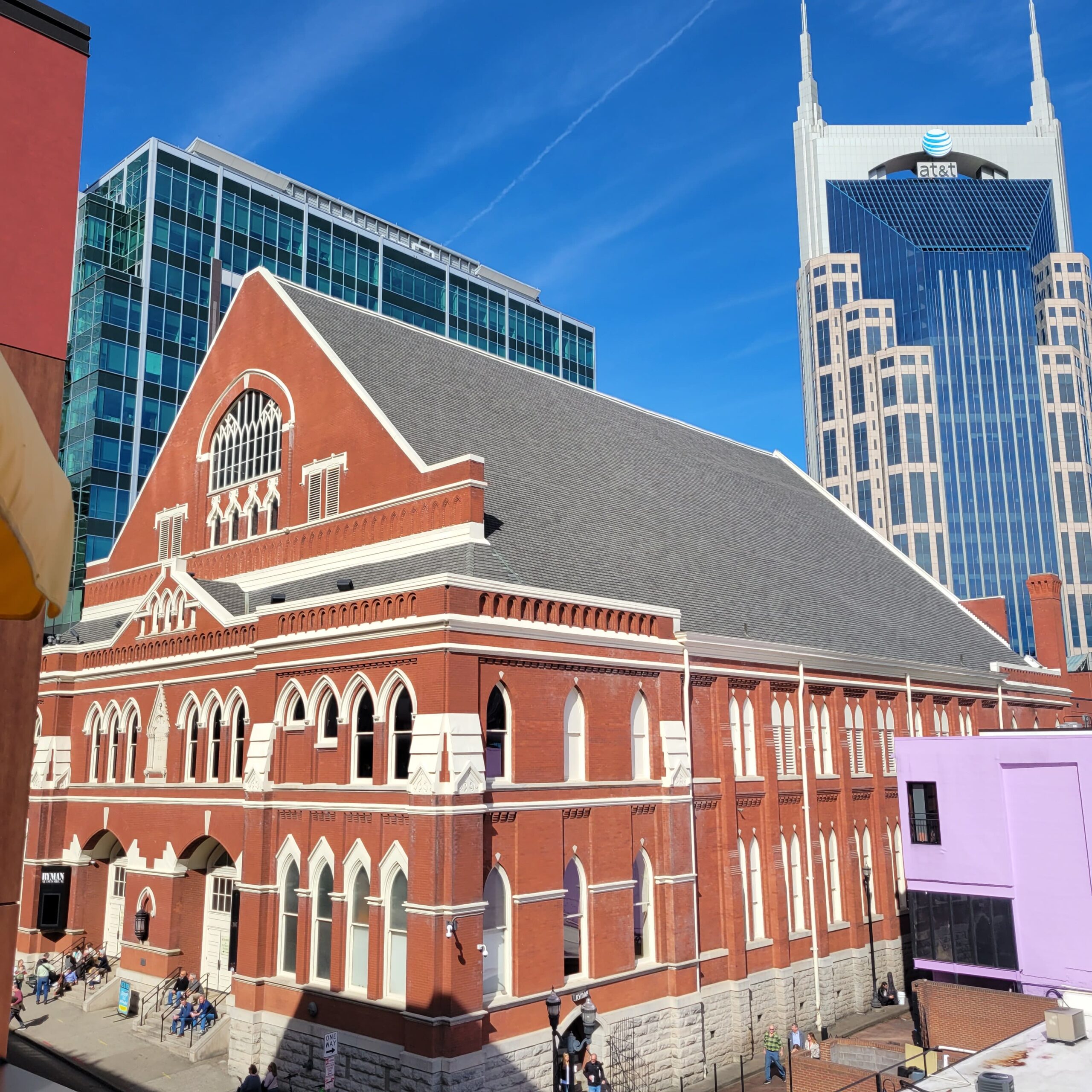 Ryman and the Bat Building during the daytime Nashville TN